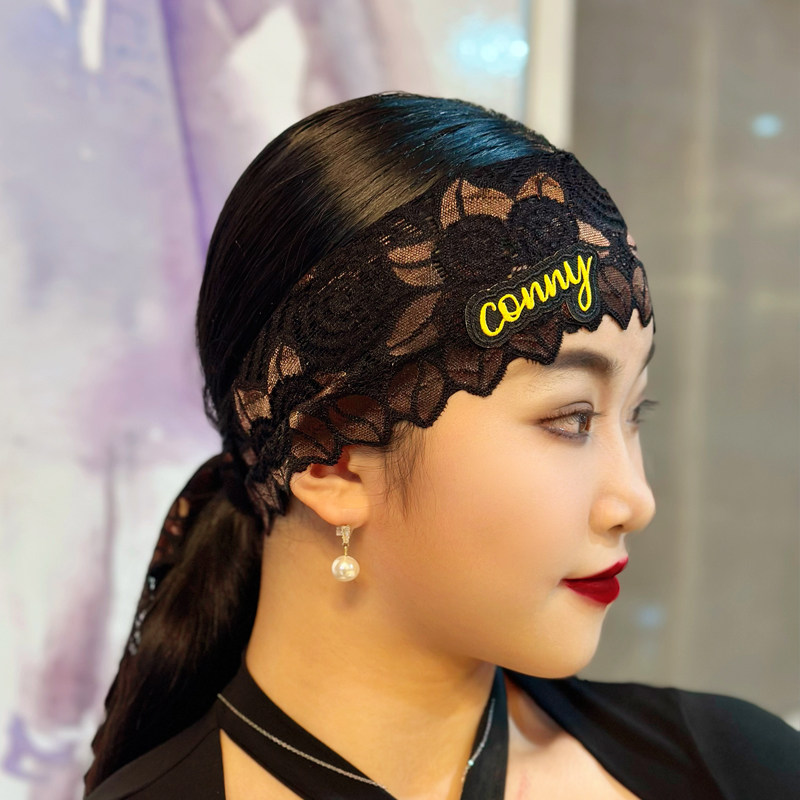 极速拉丁舞蹈配饰宽边长发带成人儿童绑带包头巾R比赛训练黑色蕾