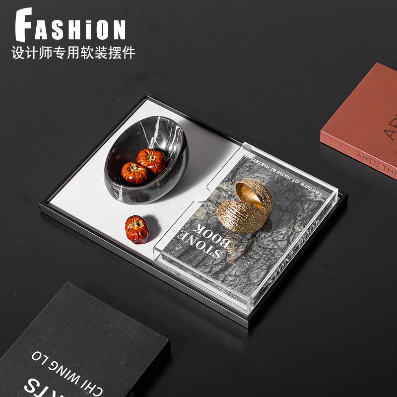 设计师成列软装托盘组合品套装桌面摆件售楼处客厅茶几大理石摆设