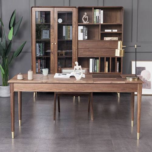 极速北欧黑胡桃木全实木书桌简约化现代家用复古电脑X桌橡木写字