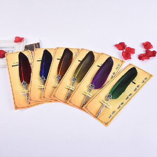 新品1 Set fMulticolor Retro Quill Dip Pen Feather Fountain P