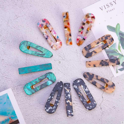 极速A  3Pcs Acetate Horllow Hair Clip For Women Leopard Marb