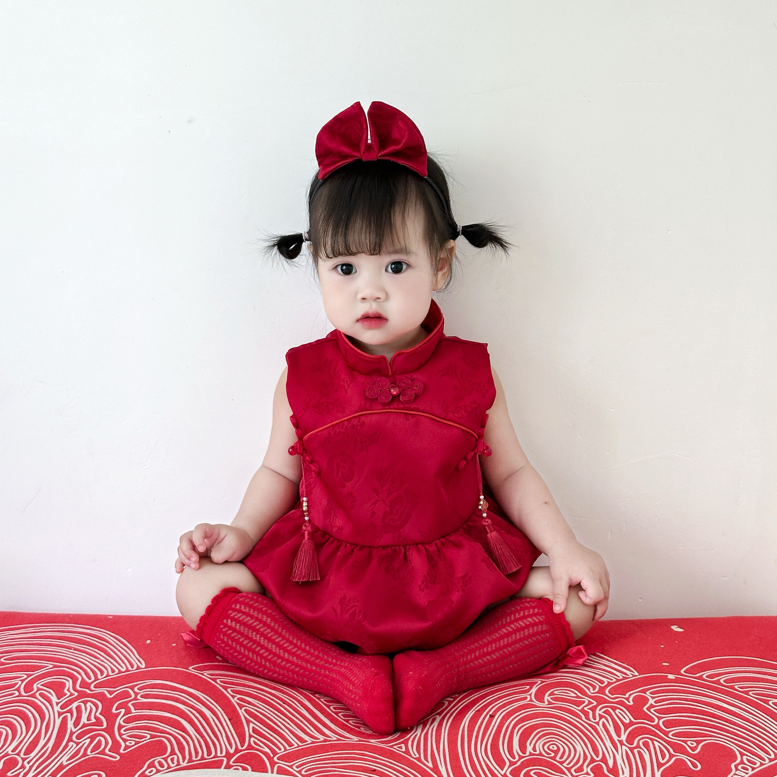 女宝宝周岁礼服夏季新款红色中式抓周服龙宝宝百天满月宴一岁生日