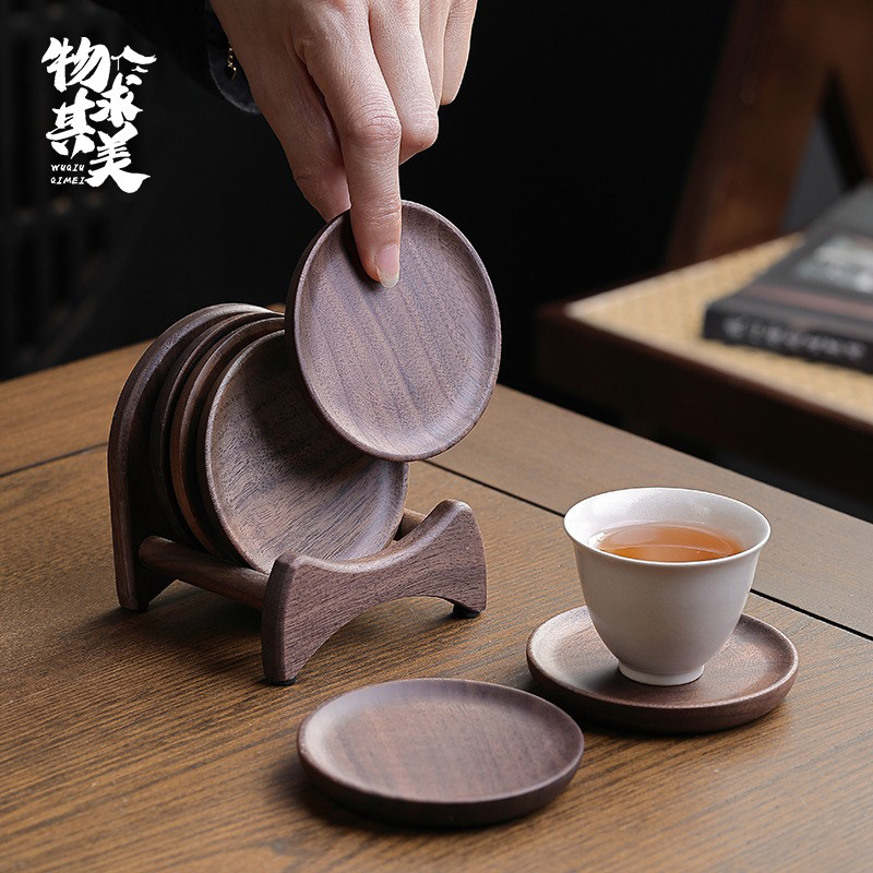 黑胡桃实木茶杯垫茶道水壶杯托茶杯架隔热垫杯托创意组合功夫茶具