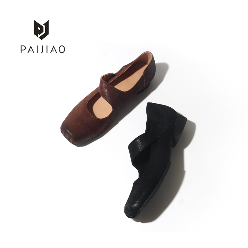 牛皮方头气质一字带弹力方头芭蕾手工复古玛丽珍女鞋单鞋XD113018