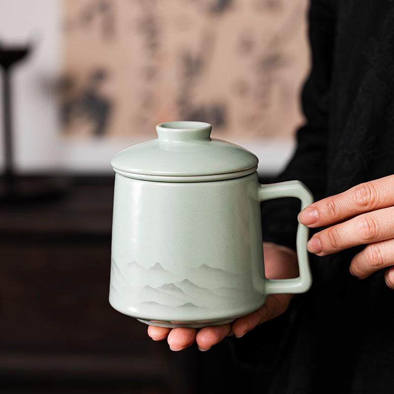 陶客轩汝窑天青茶杯开片远山陶瓷水杯茶水分离泡茶杯男士办公杯,餐饮具,茶杯,淘宝优惠券,粉丝福利购,淘宝优惠卷