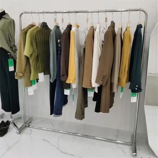 服装店展示架不锈钢拉丝银衣架落地式童装货架女装挂衣杆陈列架子