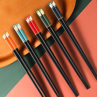 高档合金筷子家用一人一筷防滑耐高温一家人分餐专用碗筷家庭套装