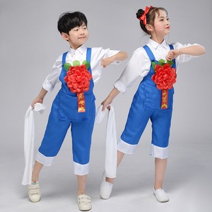 六一劳动最光荣儿童演出服禾下乘凉梦舞蹈服稻穗表演服背带裤服装