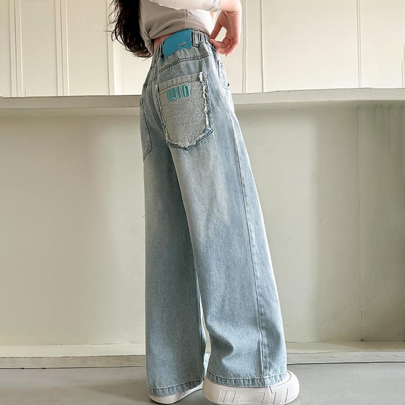 女童牛仔裤2025新款春秋洋气时髦大童春装儿童裤子女孩直筒阔腿裤