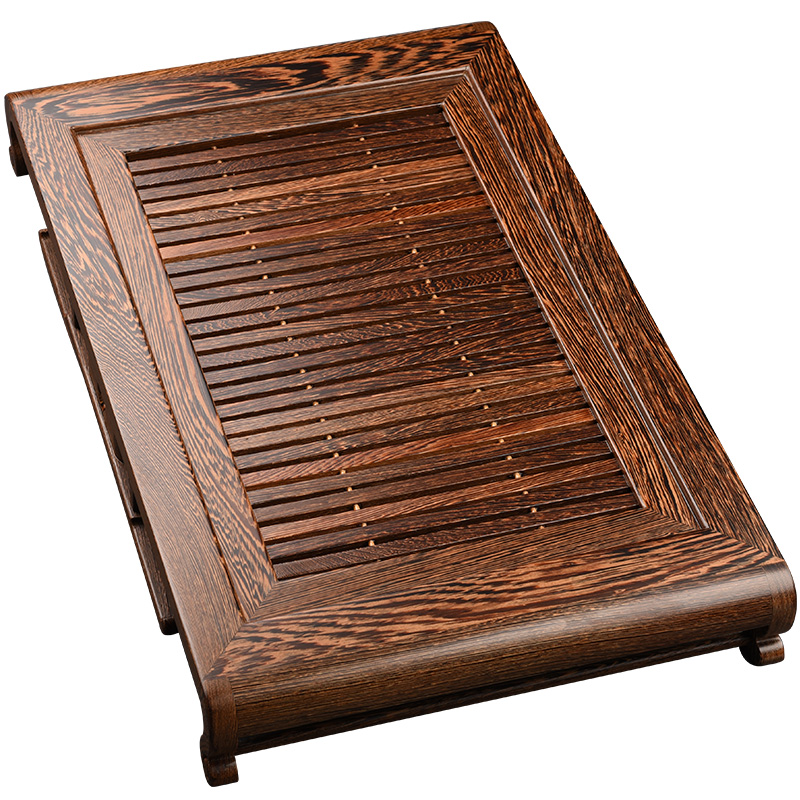 从简实木抽屉式鸡翅木茶盘大号排水家用茶海功夫蓄水小茶台茶托盘