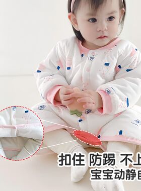 婴儿冬季睡袋超厚夹棉衣睡袍连体衣长袖家居服冬款睡衣儿童保暖衣