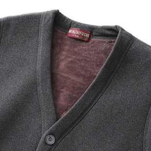 爸爸装加绒加厚针织开衫毛衣爷爷中老年男士冬装棉衣外套保暖大码