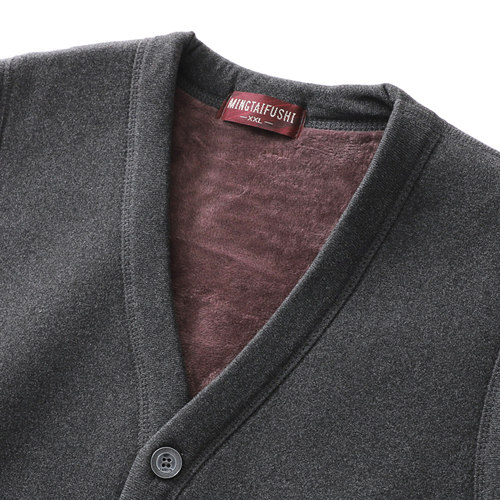 爸爸装加绒加厚针织开衫毛衣爷爷中老年男士冬装棉衣外套保暖大码