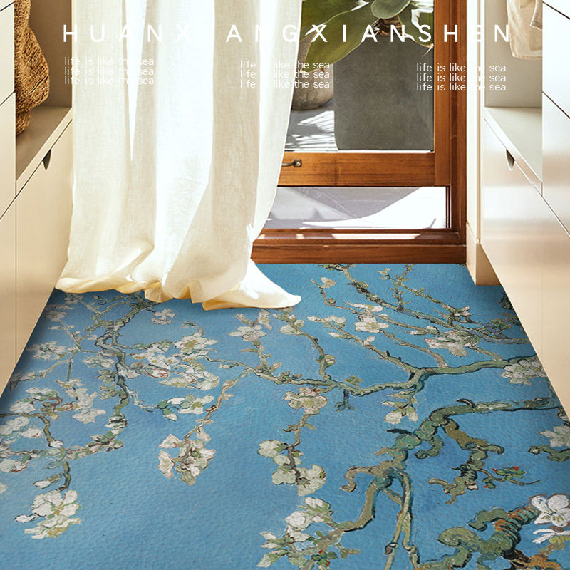 梵高星空皮革入户地垫pvc油画地毯门垫玄关脚垫防滑可擦洗定制