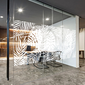北欧艺术叶子白色玻璃贴纸办公室隔断墙无胶玻璃贴膜静电防撞定制