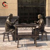 喝茶仿铜像民俗八仙桌吃早点模型户外园林景观小品玻璃钢人物雕塑