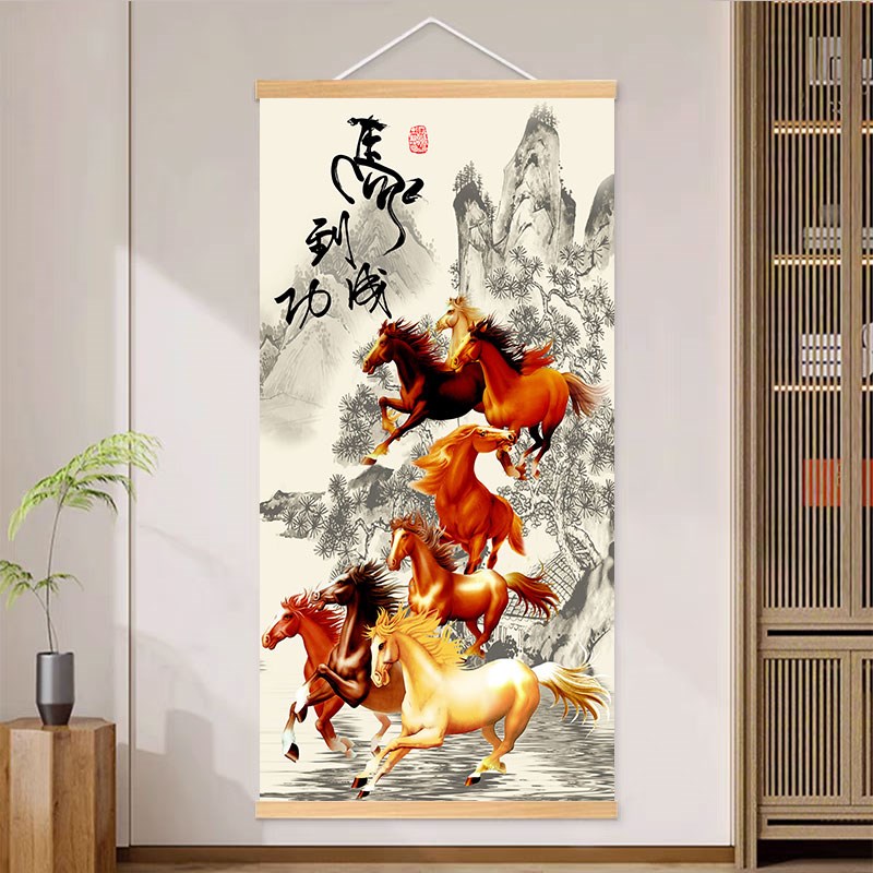 八骏马客厅挂画办公室装饰画马到成功入户玄关壁画万马奔腾八马图