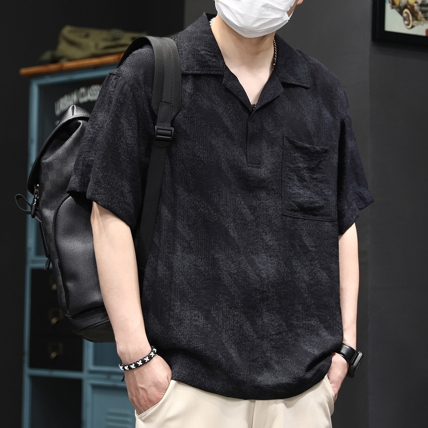 高端轻奢亚麻短袖衬衫男士夏季薄款冰丝凉感宽松古巴领半袖衬衣服