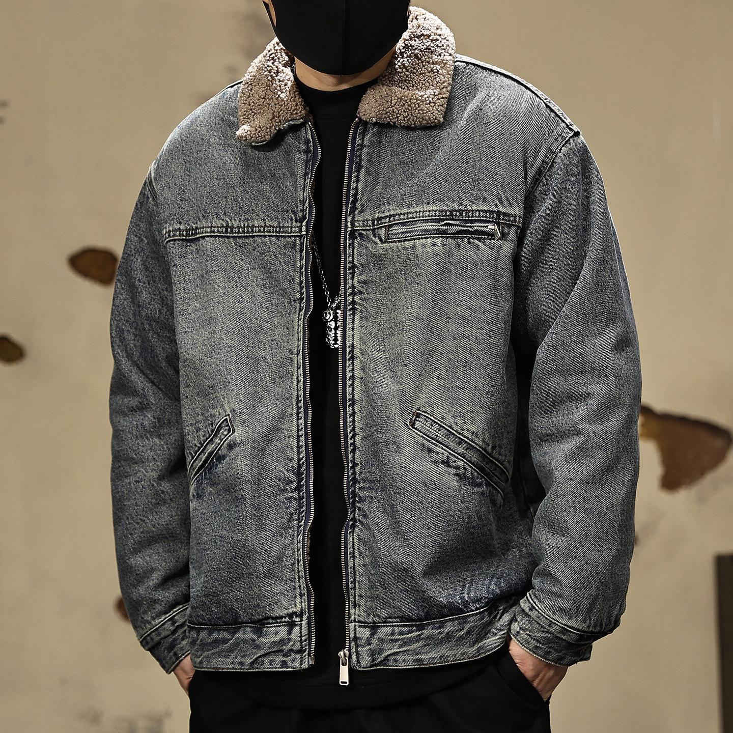 美式羊羔绒牛仔棉衣外套男冬季复古做旧加绒加厚宽松棉服工装夹克,男装,棉衣,淘宝优惠券,粉丝福利购,淘宝优惠卷