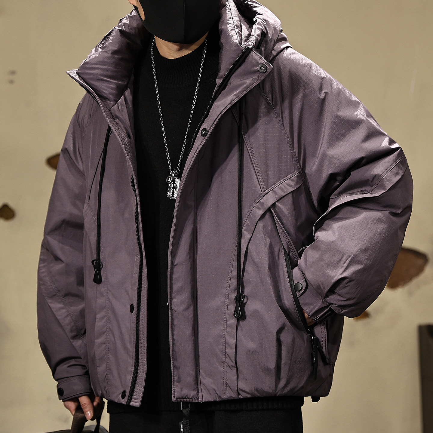 美式白鸭绒连帽羽绒服男士冬季加厚保暖上衣男款潮牌大码工装外套