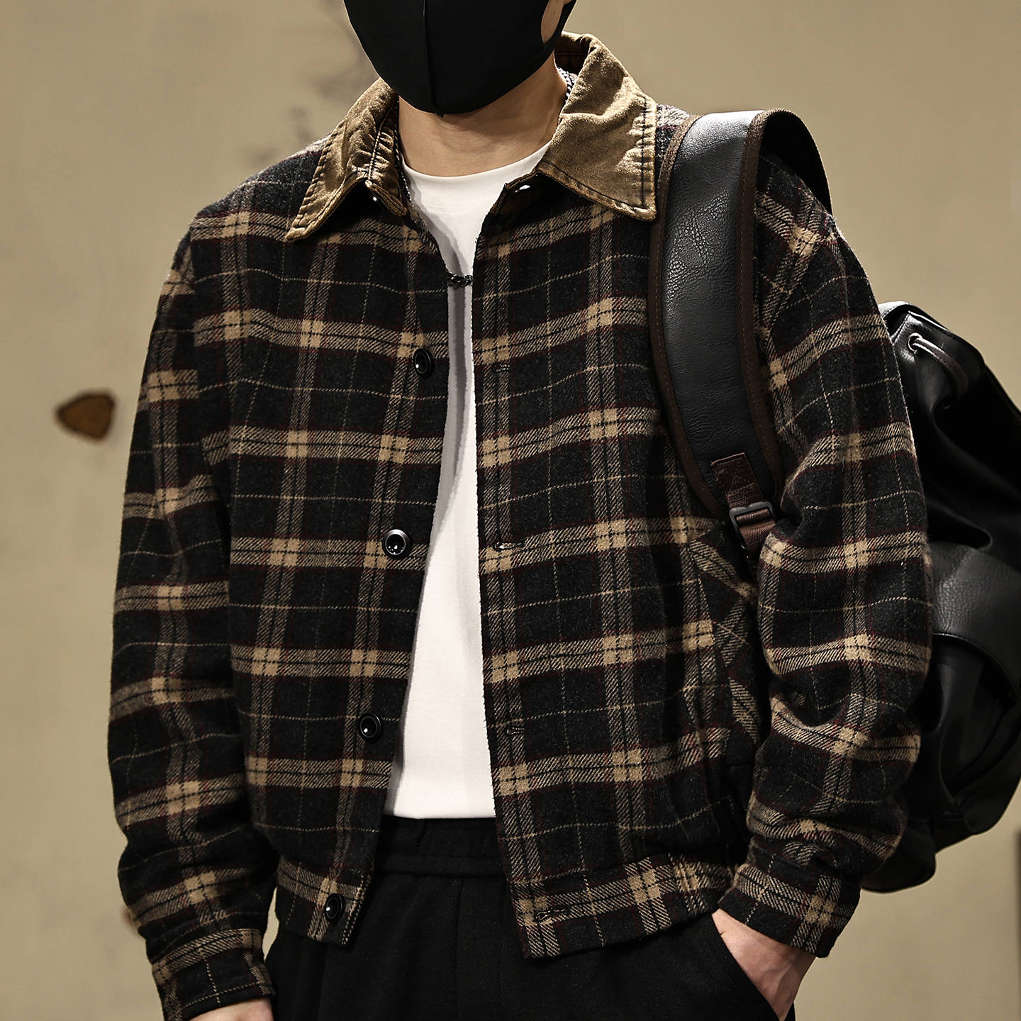 【美式复古重磅格纹老钱风夹克】