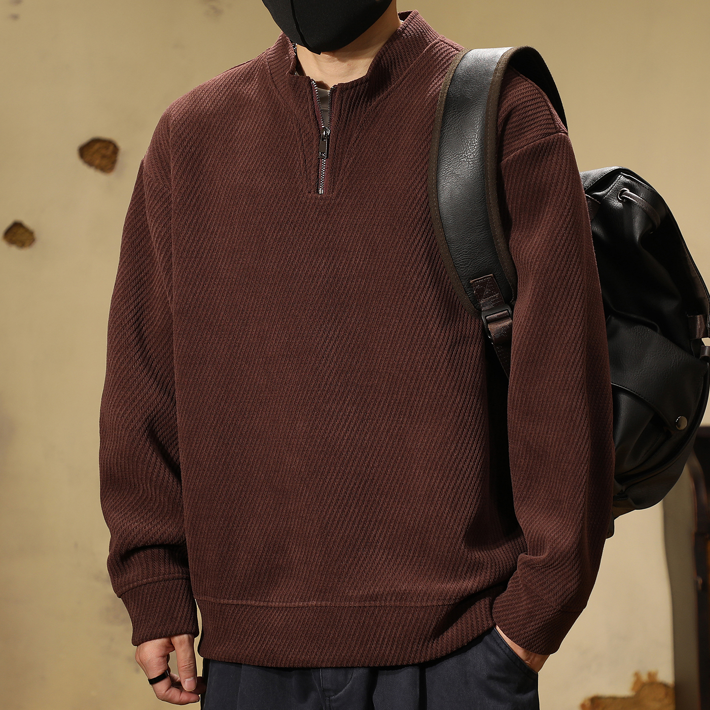 【美式复古半拉链立领男士卫衣】