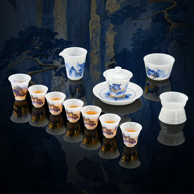 琼宇冰种玉瓷青花功夫茶具大套装