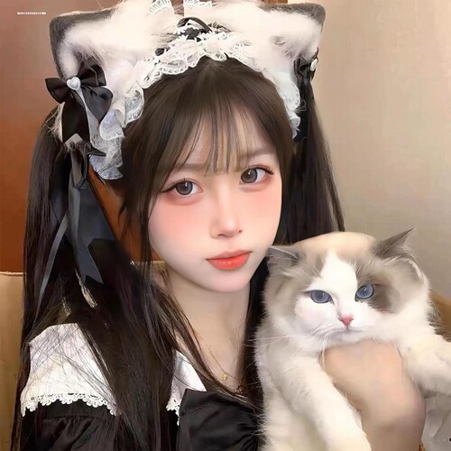 铃铛手作黑白洛丽塔发箍女仆头饰可爱头箍猫耳朵耳朵发夹发饰