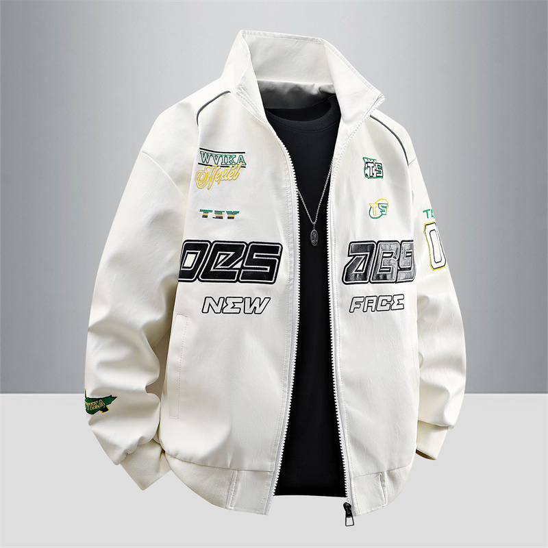 美式机车摩托车骑行服男春秋复古赛车服外套刺绣休闲夹克风皮衣
