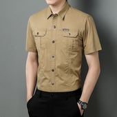 军旅风翻盖双口袋全棉半袖 夏季 衬衣 衬衫 男宽松薄款 纯棉工装 短袖