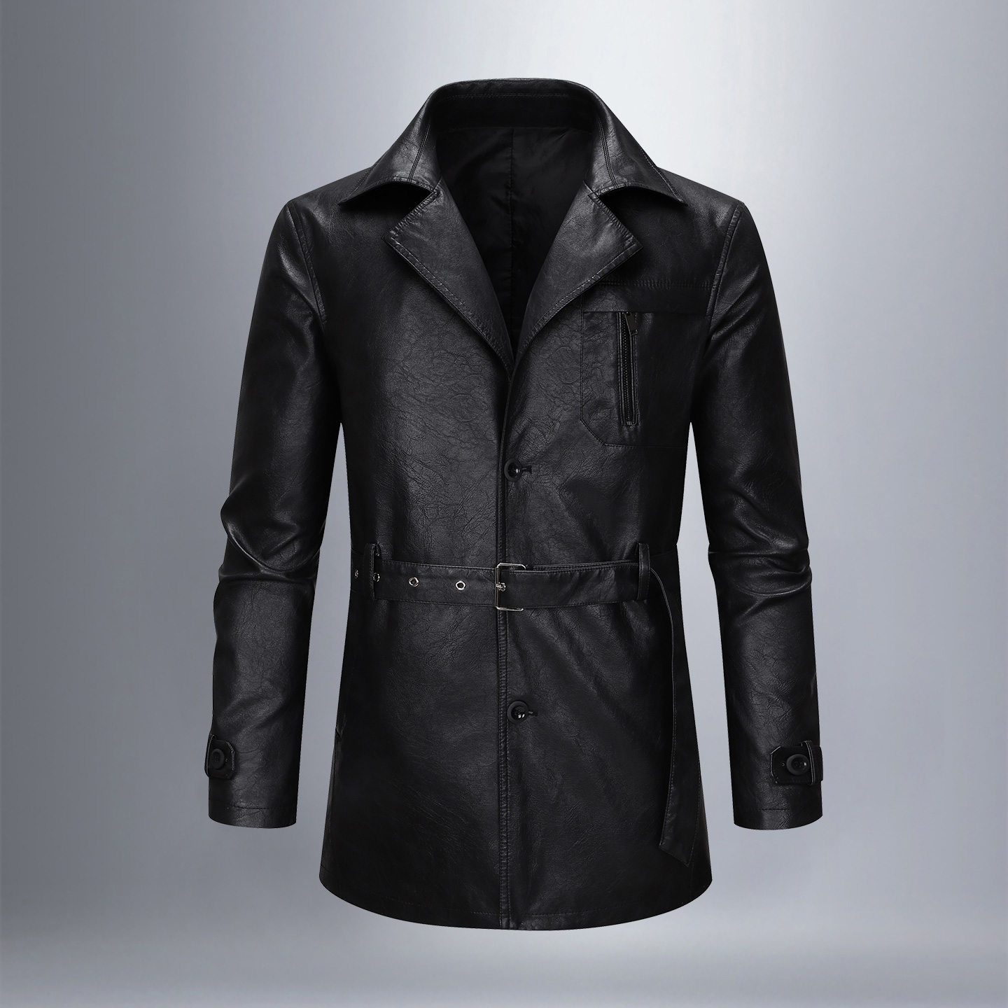 西装领皮大衣男士商务中长款皮衣腰带2025春秋季海宁大衣单排扣