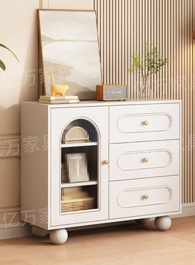 餐边柜现代d简约家用客厅靠墙一体茶水柜奶油风橱柜复古黑色储物