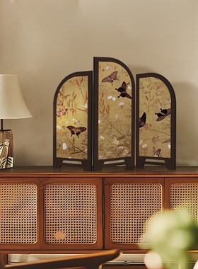 中古风墨竹屏风桌l面摆件新中式茶桌家居餐边柜斗柜装饰品复古摆