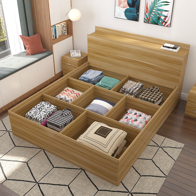 榻榻米床双人床多功能板式床1.8米现F代简约高箱储物床1.5米收纳