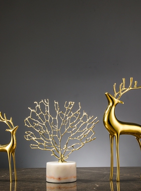 创意发财树轻奢高档摆件大理石北欧简约玄关电视柜招财.家居装饰