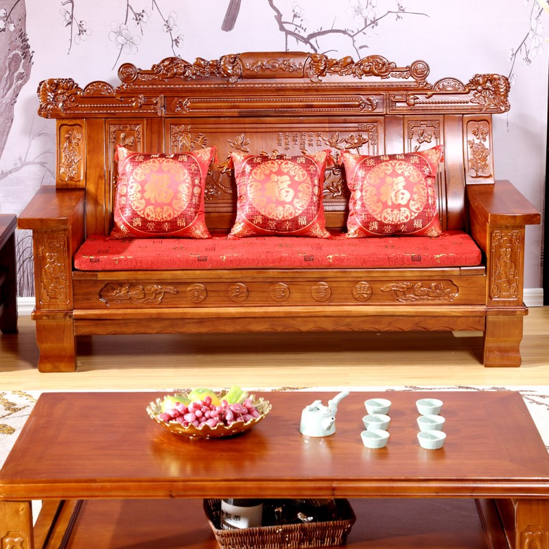 实木沙发中式古典老m式木经济型农村别墅仿古香樟红椿木三人位沙
