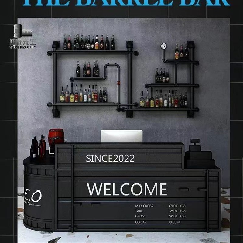 创意铁艺收银台集装n箱转角吧台工业风餐厅酒吧柜台服装店前台