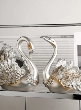 轻奢高级感天鹅酒架摆件家居客厅酒柜G电视柜装饰品餐边柜摆设乔