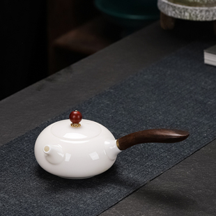 泡茶壶家用现代陶瓷过滤单壶功夫茶具小套装 苏灵黑陶木柄侧把日式
