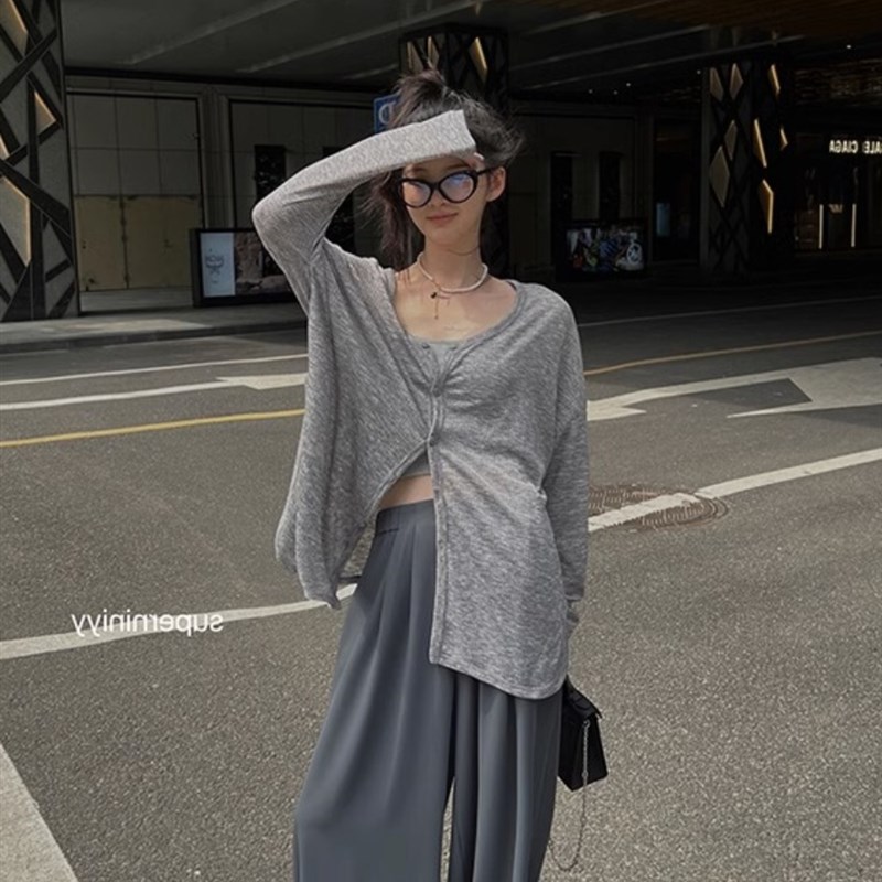 法式针织复古宽松防晒开衫女气质早春秋长袖披肩罩衫夏季薄款外套