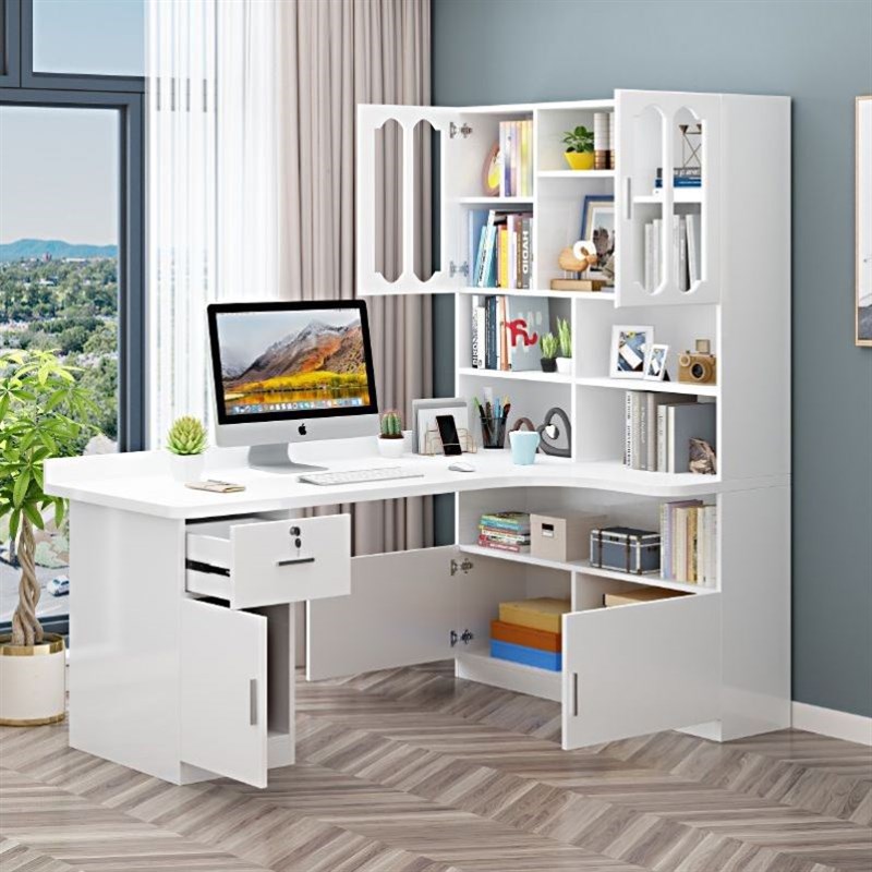 书桌书柜一体实木转角电脑桌小户型家用儿童卧室拐角学习桌新款