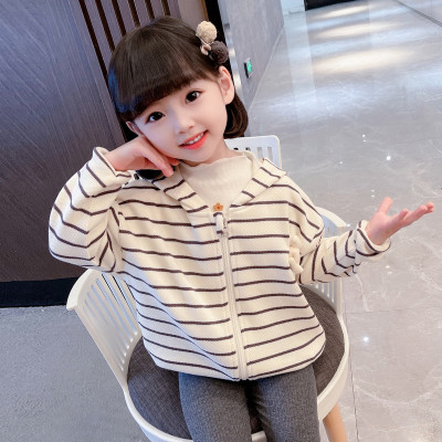 童装小童休闲条纹外套儿童随性套装女童长袖卡通拉链卫衣长袖秋装