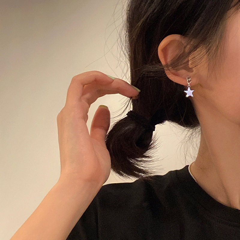 srrmhyn甜酷星星链条耳钉简约耳饰女小巧百搭耳环2023年新款潮气