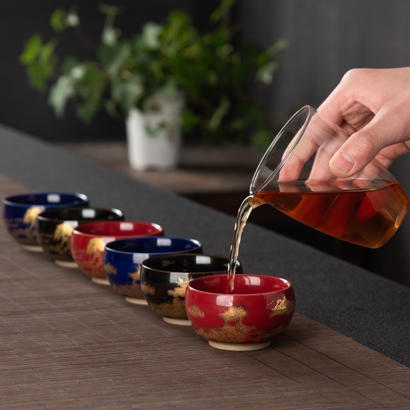 陶瓷描绘山水茶杯套装功夫茶具单个品茗杯窑变茶盏主人杯男女送礼