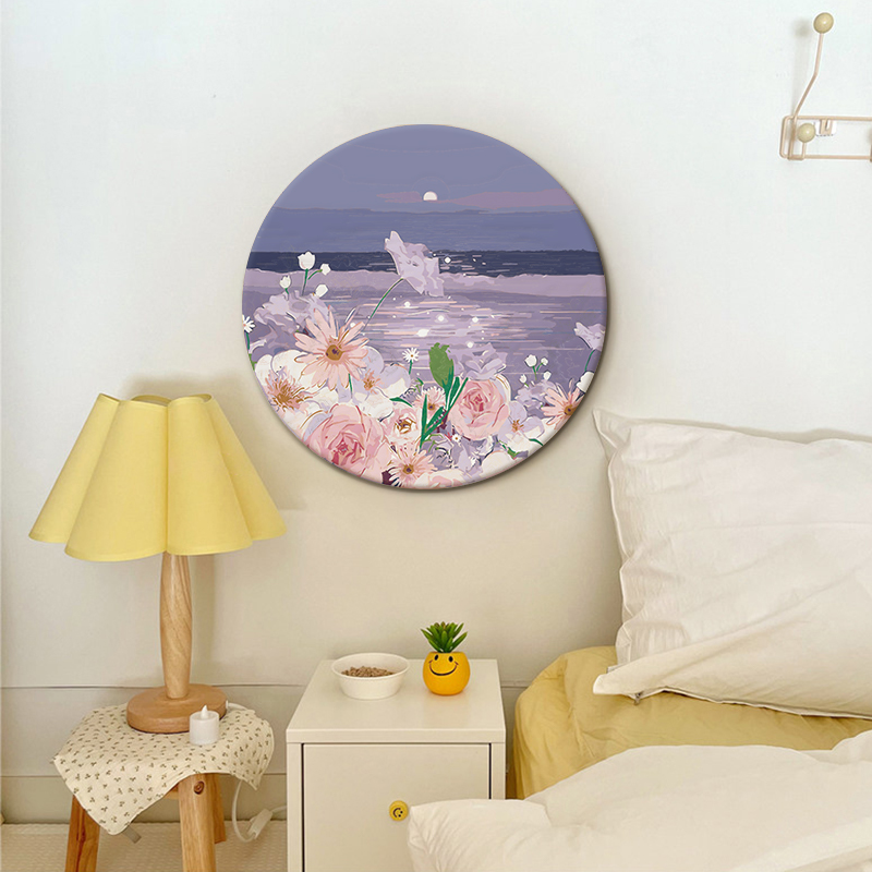 海景向日葵 郁金香圆形数字油画diy手工填色手绘丙烯画花卉装饰画图片