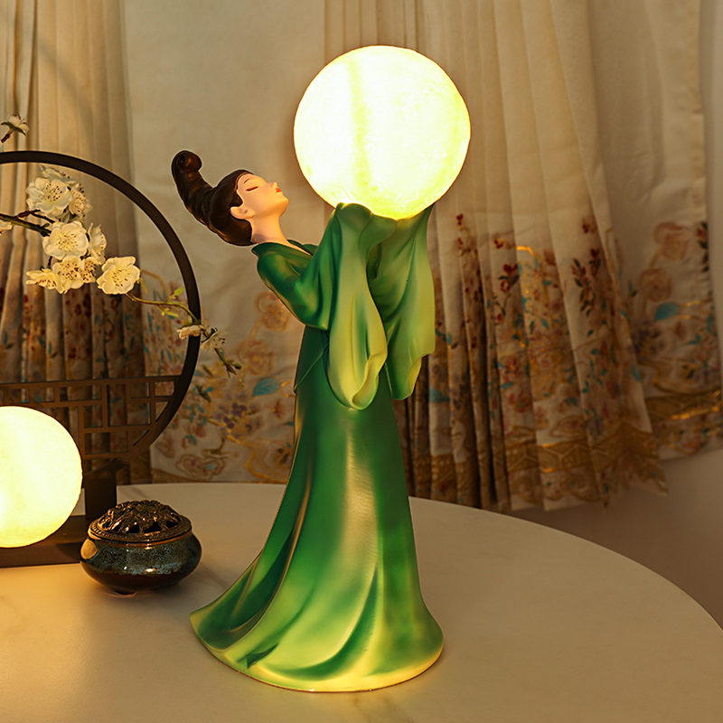 只此青绿月亮灯卧室客厅玄关桌面摆件家居饰品新中式古风文创礼物
