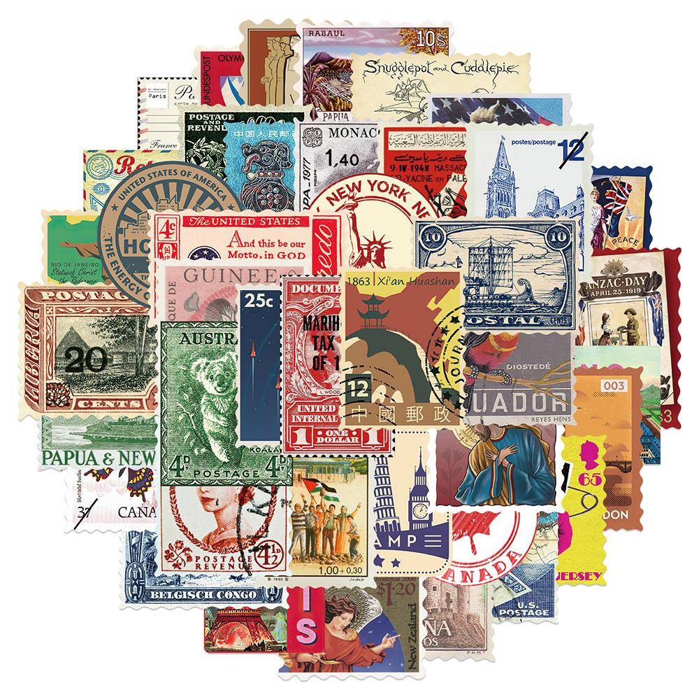 10/30/50pcs Vintage Retro Travel Stamp Stickers Scrapbook Ph