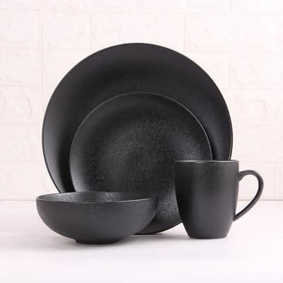 ceramic black plates bowl dinnerware Set of 4 set of 16件套