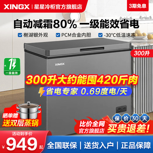 星星冰柜家用300升冷柜一级能效