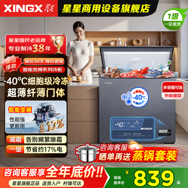 星星冰柜家用变频冰柜-40°C度商用冷藏冷冻柜低温冷柜官方旗舰店